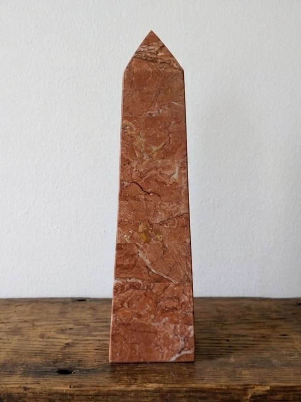 Vintage Red Marble Obelisk Tower 12.25" Veneered Stone Pyramid Decor Figurine